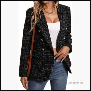 Tweed Plaid Blazer Jacket Fully Lined Business Casual Work Coat